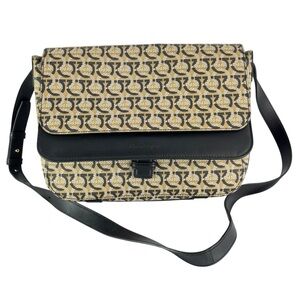 SALVATORE FERRAGAMO Flap Messenger Bag Gancini Coated Canvas Made in Italy